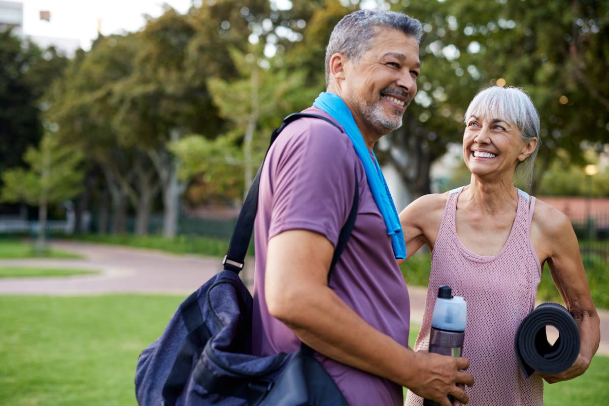 Older couple working out together.